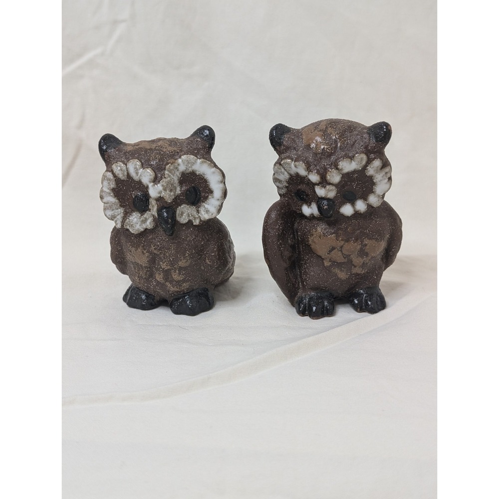 Vintage Paid In Japan Pair Of small standing pottery owl figurine. Schmid Bros
